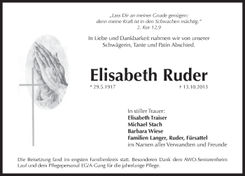 Traueranzeige von Elisabeth Ruder von Pegnitz-Zeitung